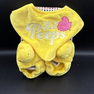 Peeps BABY Yellow Chick Slippers + Peeps Baby Bib  Set PEEPS Easter Baby